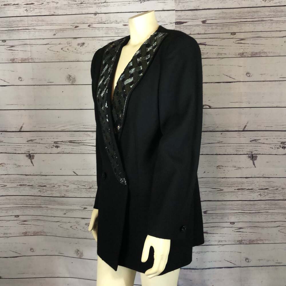 1980s–90s Vintage John Meyer of Norwich Black Beaded Shawl Collar Blazer large - Picture 7 of 13